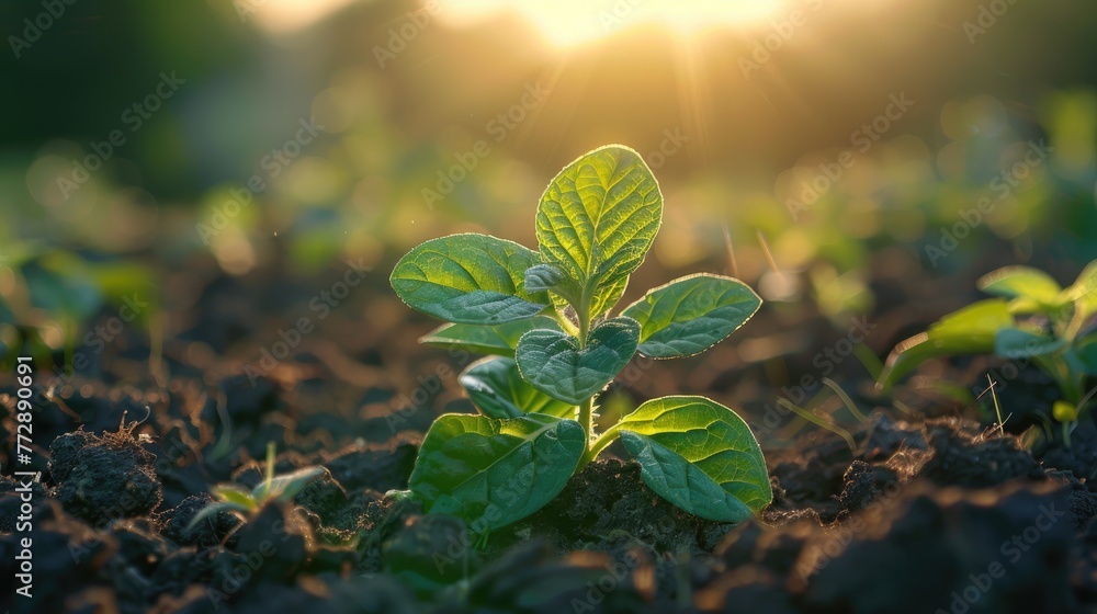 Close Up of a Young Plant Bathed in Morning Light Close Up of a Young Plant Bathed in Morning Light