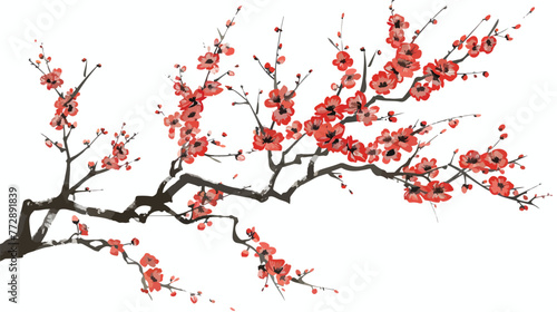 An oriental painting that embodies branches Flat vector