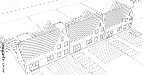 house architectural sketch 3d illustration  