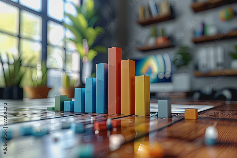 three dimensional mockup charts showing financial data and business growth. three dimensional mockup charts showing financial data and business growth.