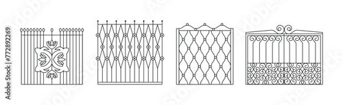 Different Metal Forged Fence with Ornament Vector Set