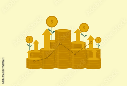 Silver coin stack with trading chart in financial concept. Vector illustration	