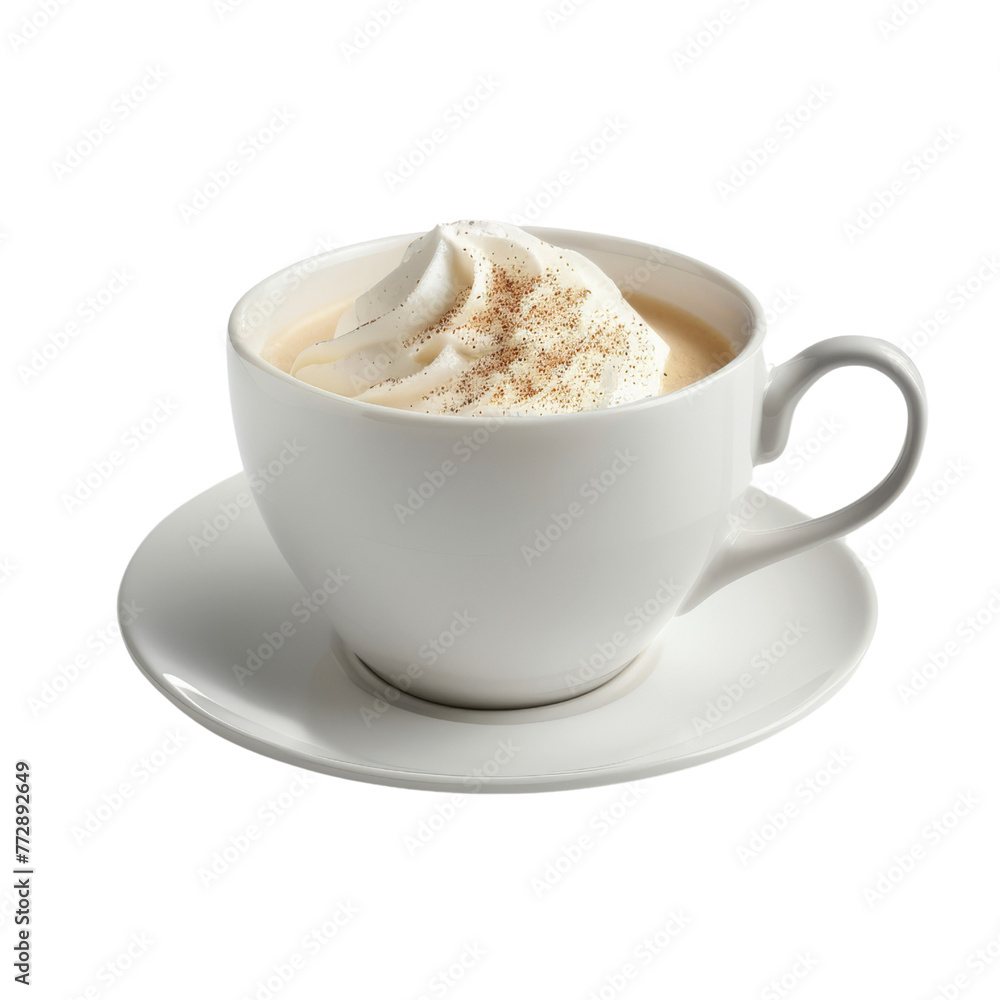 A white cup with freshly brewed French press coffee, topped with a dollop of whipped cream and dusted with vanilla powder. A white cup with freshly brewed French press coffee, topped with a dollop of whipped cream and dusted with vanilla powder.