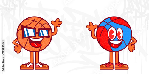 Trendy Urban Street Art Graffiti Style Basketball Cartoon Mascot Characters Vector Illustration
