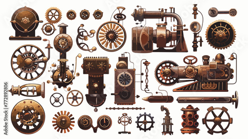 Banner with steampunk design elements. Steam mechanic