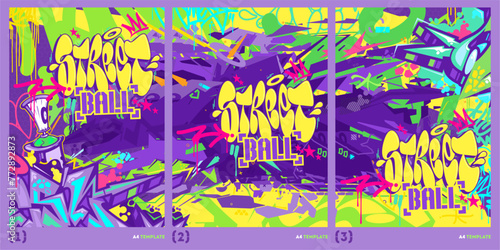 Cool Hip Hop Urban Street Art Graffiti Style Basketball Vector Illustration A4 Poster Template