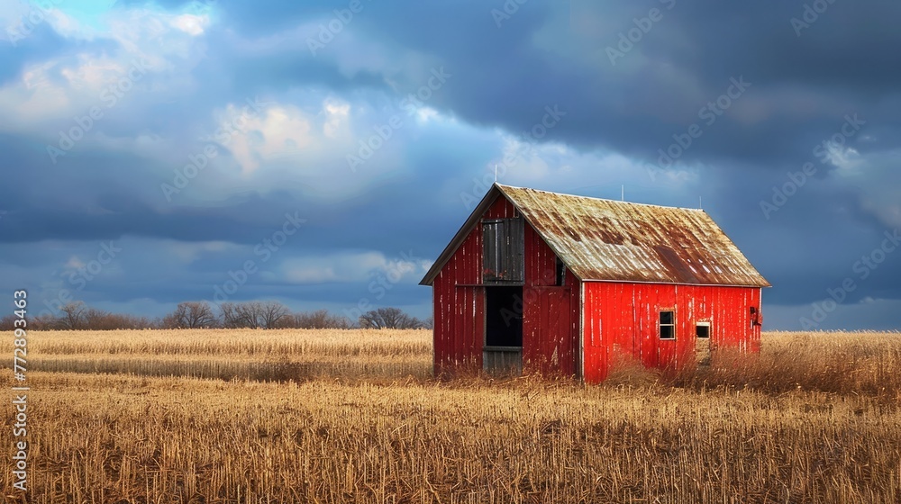Traditional American Red Barn. Generative AI Traditional American Red Barn. Generative AI