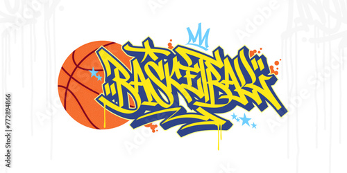Trendy Abstract Hip Hop Urban Street Art Graffiti Style Word Basketball Vector Illustration