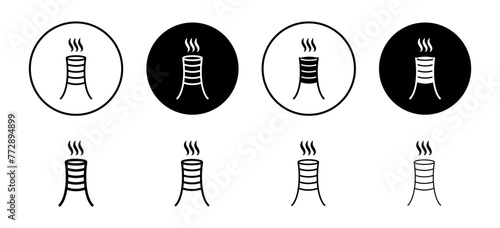 chimney tunnel at roof top of industrial plant or factory to remove or eliminate air, smoke or harmful chemicals set. burn flumes tower at mill or home fireplace symbol