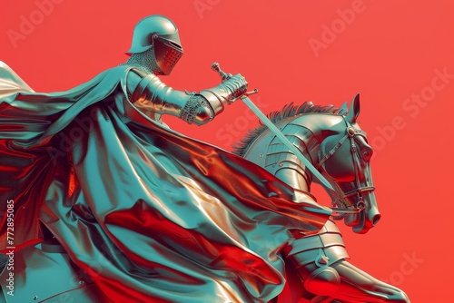 A knight on horse with a sword in hand photo