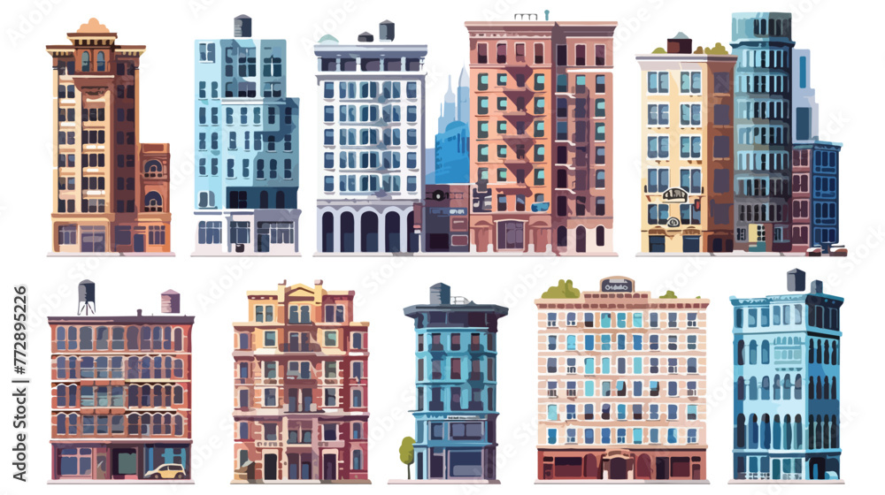Buildings made Flat vector isolated on white background