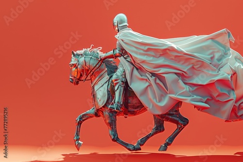 A knight on horse with a sword in hand in medieval theme photo