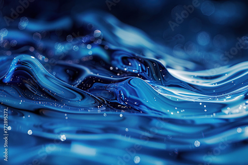 close up horizontal image of blue glowing waves abstract background