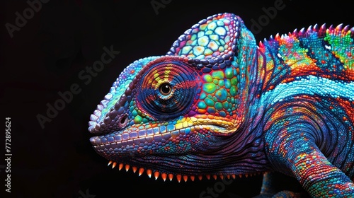 Artistic chameleon on a dark background with rich textures