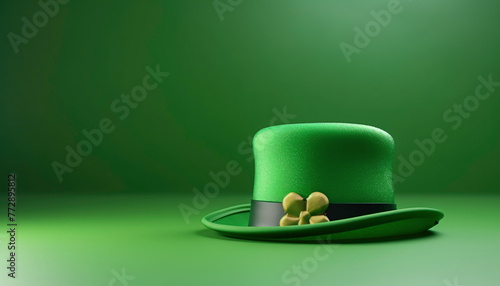 a green hat with a gold flower on it