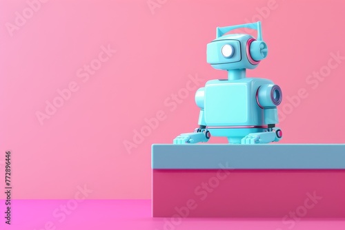 A robot is standing on a background