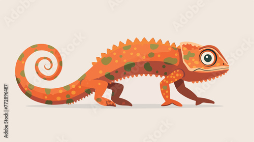 Fototapeta Naklejka Na Ścianę i Meble -  Cartoon animals for kids. Little cute orange chameleon