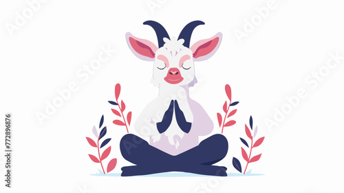 Cartoon cute goat isolated meditating yoga company logo.