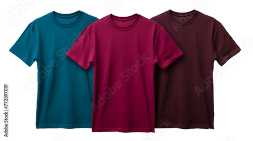 Three Mens T-Shirts on White Background. On a White or Clear Surface PNG Transparent Background..