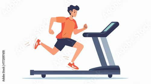 Character running on a treadmill. Isolated on white background