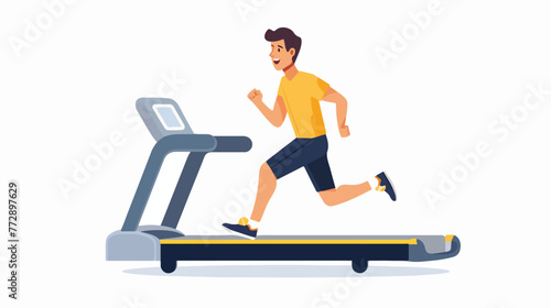 Character running on a treadmill. Isolated on white background