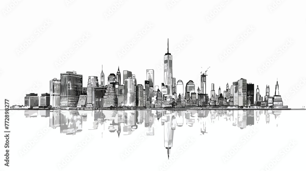 City graphic black white cityscape skyline sketch illustration
