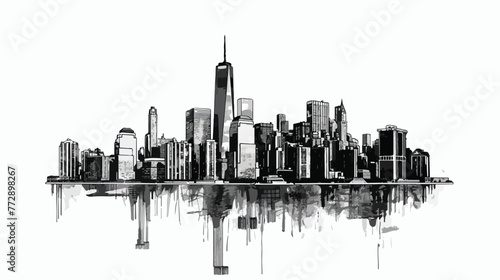 City graphic black white cityscape skyline sketch illustration