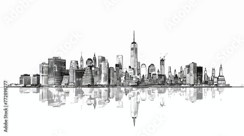 City graphic black white cityscape skyline sketch illustration © Roses