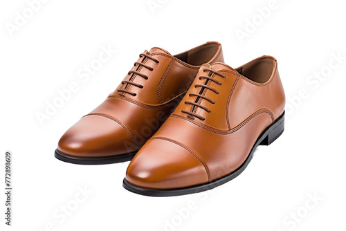 Pair of Brown Shoes on White Background. On a White or Clear Surface PNG Transparent Background..