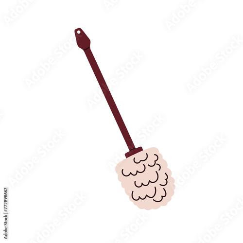 Clean toilet brush. WC cleaner tool. Lavatory accessory, washing appliance with stick handle and scrub bristle for closet hygiene. Flat graphic vector illustration isolated on white background