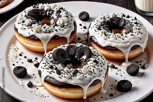 Cookies and Cream Donut Adorned with Crushed Cookies and a Creamy Cookies-and-Cream Filling 