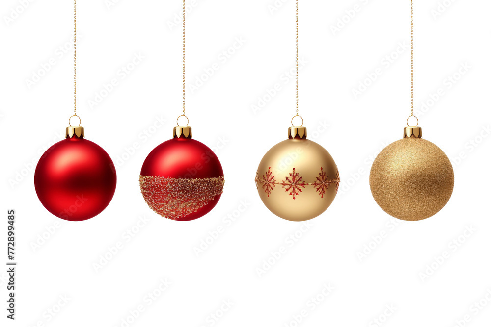 Row of Christmas Ornaments Hanging From a Line. On a White or Clear Surface PNG Transparent Background.. Row of Christmas Ornaments Hanging From a Line. On a White or Clear Surface PNG Transparent Background..