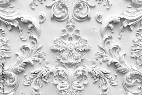 White classic ornate wall panel molding in a detailed baroque style.