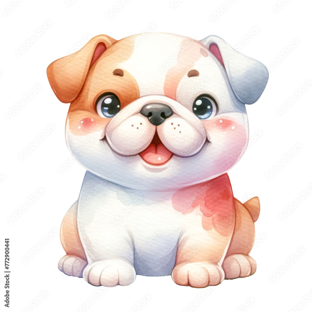 Fototapeta premium Watercolor cute Bulldog. Cute dog breed. Dog days concept.