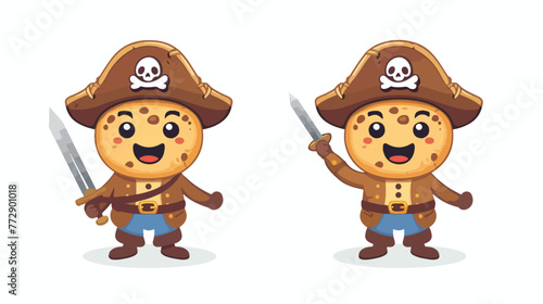 Cute cartoon mascot character Cookies pirate with hat