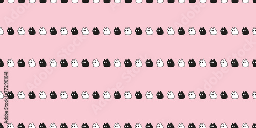 cat seamless pattern black kitten neko calico sitting munchkin pet vector cartoon doodle gift wrapping paper tile background repeat wallpaper illustration isolated pink design