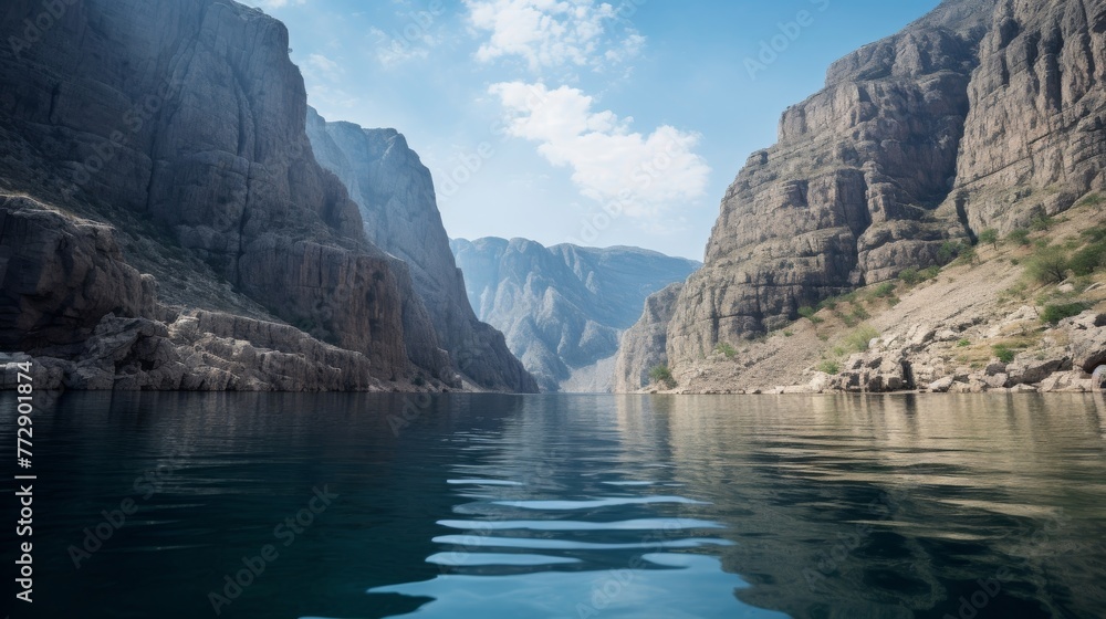 Stunning and scenic view of lake and cliffs