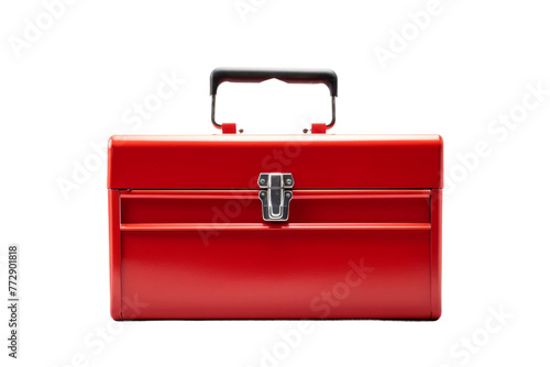 Red Briefcase With Handle on White Background. On a White or Clear Surface PNG Transparent Background..