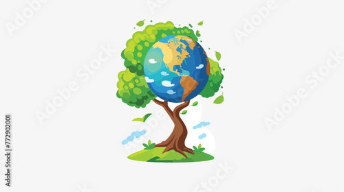 Cute tree plant with earth isolated icon Flat vector