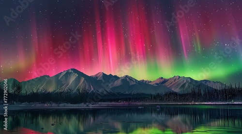 Glowing Aurora Over Snow-Capped Mountains Generative AI