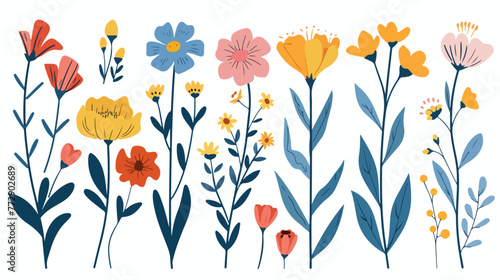 Decorative flower icons in flat style. Spring plant