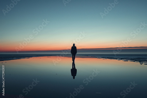 a person walking on a beach