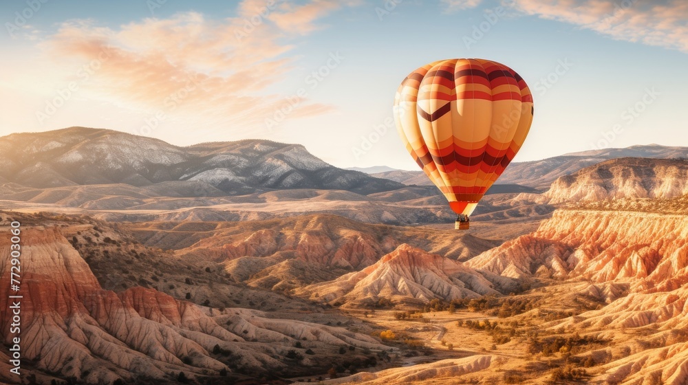 Hot air balloons over canyon landscape background 