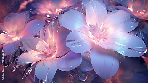 Beautiful 3D holographic crystal flower illustration background material 