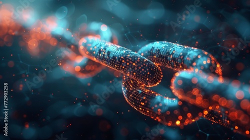 An image of a futuristic chain with a digital element illustrating blockchain technology