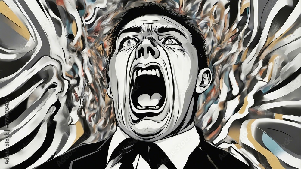 Inner Scream Generative AI. Portrait individual in pain, stress, depression, anxiety ...
