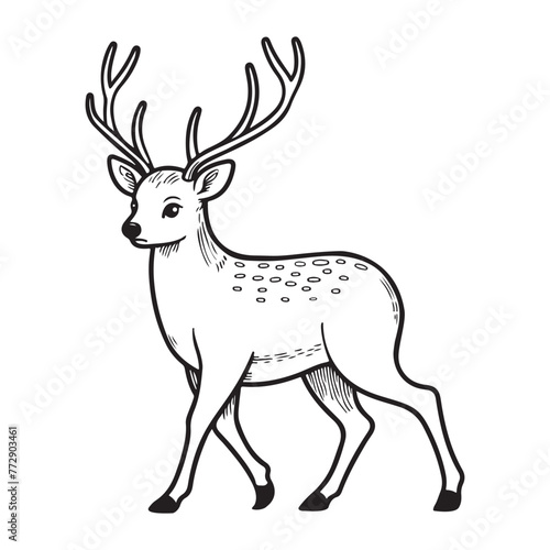 Line art of deer cartoon walking vector © pmpueng