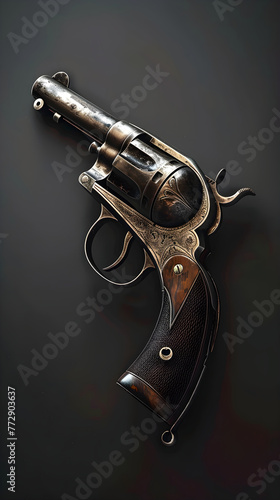 The Intricate Elegance of a Late 19th Century LC Swing-Out Pistol Against a Monochromatic Backdrop