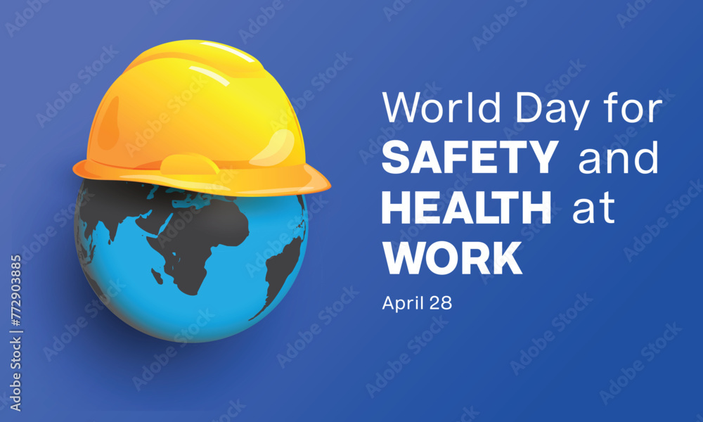World Day for Safety and Health at Work . It features a world globe with a hard hat safety helmet. Vector illustration World Day for Safety and Health at Work . It features a world globe with a hard hat safety helmet. Vector illustration