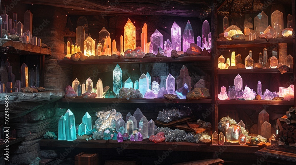 Glowing Crystals in a Cave A Colorful Display of Minerals for the Month of Love Generative AI
